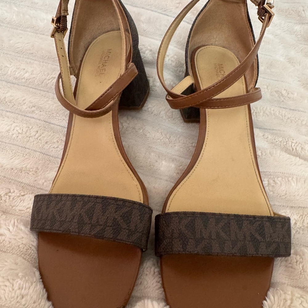 Michael Kors Tan and Brown Block Heel Sandals